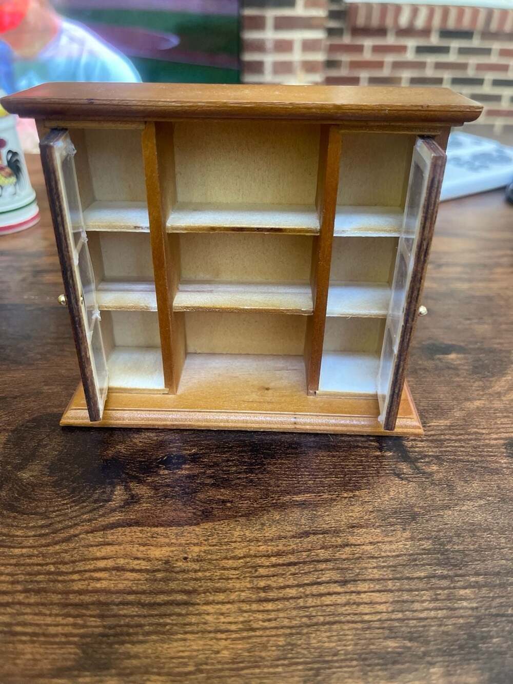 Dollhouse Miniature Wooden Display Cabinet with Glass Doors Brown